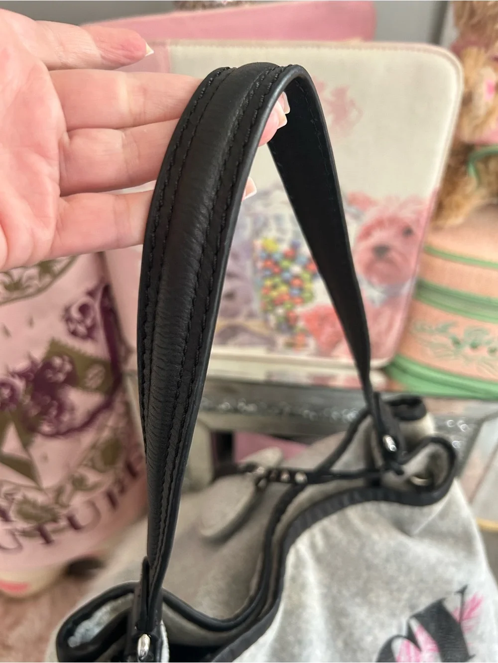 Y2K Vintage 2010 Juicy Couture Gray Velour Large Hobo Bag Darling Of Couture